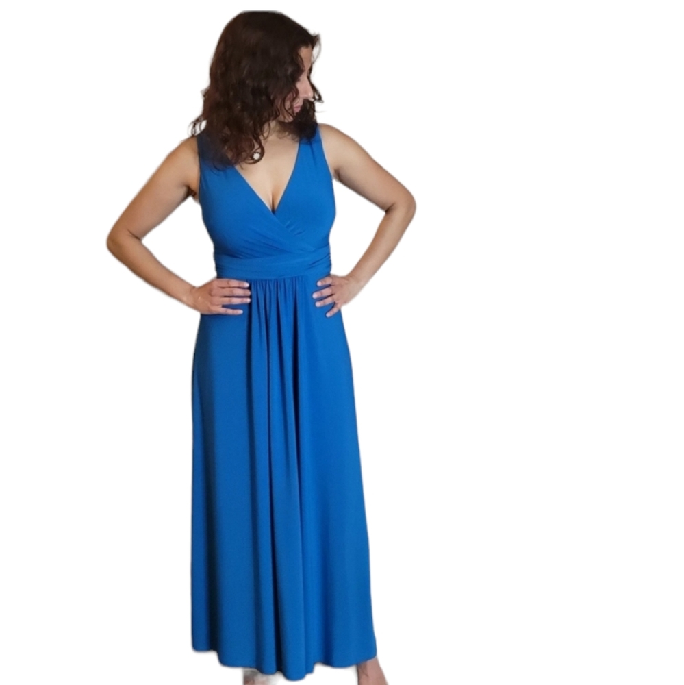 LAUREN RALPH LAUREN Sleeveless V-neck Jersey Formal Maxi Dress Royal Blue size 0